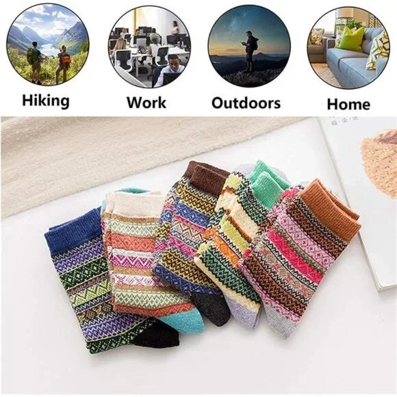 5 Pairs Women's Wool Socks Vintage Soft Cabin Warm Socks